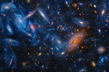 Star clusters in the galaxy It has thousands of galaxies gathered together by gravity. amidst the vast cosmic landscape - obrazy, fototapety, plakaty