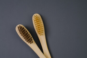 Two Wooden Toothbrushes Side by Side