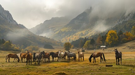 Horse in Autumn Mountains, Pyrenees AI generated