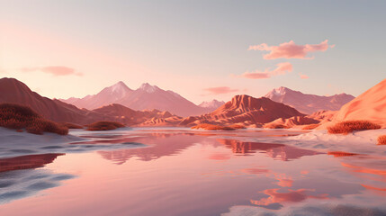 Fototapeta na wymiar Digital pink orange desert hill mountain range lakeside graphic poster web page PPT background