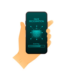 Face Recognition. Futuristic computer technology. Smart identification system. Face ID. Biometric identification. Facial scan 3d mesh. Vector illustration.