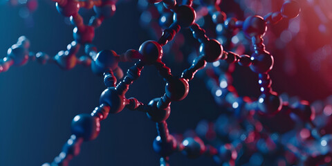 Molecule structure on blue background Organic Compounds Molecular Structure with Diverse Atoms and Bonds - obrazy, fototapety, plakaty