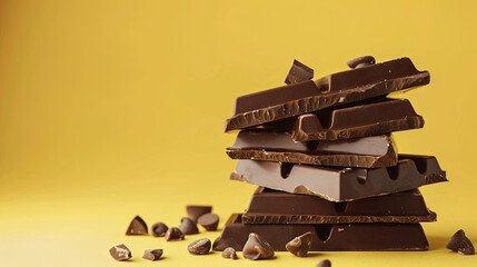 A milk chocolate bar showcased against a solitary yellow backdrop
