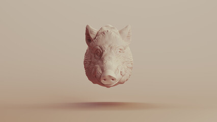 Hog pig boar head neutral backgrounds soft tones beige brown background clay sculpt 3d illustration render digital rendering - 780577116