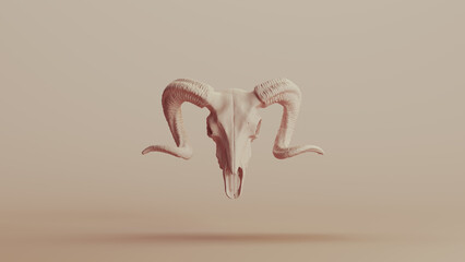 Ram skull horn neutral backgrounds soft tones beige brown background clay, sculpt 3d illustration render digital rendering