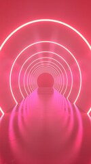 An endless tunnel of glowing neon arches creates a hypnotic, dreamlike experience, drawing the viewer into a realm of pure visual wonder.