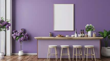 A captivating lilac kitchen interior adorned with a table and kitchen utensils, creating an inviting atmosphere