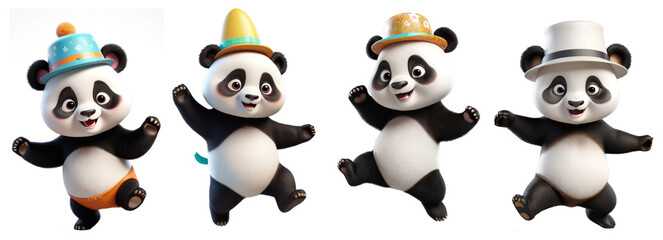 3D Dancing and Jumping Panda on transparent background