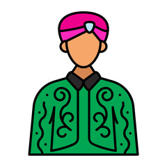 Muslim Groom Wearing Sherwani and kula concept, Embroidered long-sleeved outer coat vector icon design Arabic Muslim marriage Symbol, Islamic wedding customs Sign,asian matrimonial illustration
