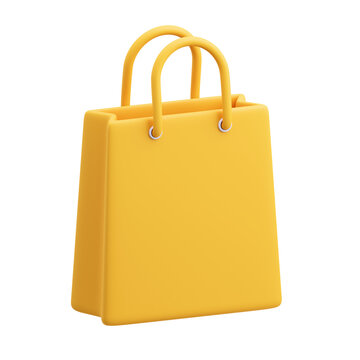 3D Icon of Yellow Shopping Bag for Retail and E-commerce