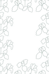 Vector illustration. Vertical background, copy space for text. Hand drawn floral print. Template for postcard, wedding and party invitation, flyer, cover, brochure, social media post, poster, banner.