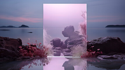 Digital purple dream water flower scene  abstract graphic poster web page PPT background