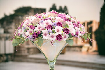 Colorful flowers wedding decoration. Vintage style for weddings, birthdays. Flower bouquet is a collection of beautiful flowers. 