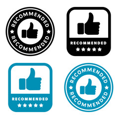 Recommended labels for product packaging. Stickers with thumb up and five stars.