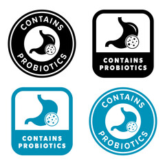 Contains Probiotics. Vector labels for food product packaging.