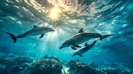 Obraz premium Dolphins swimming in the ocean. sea life animals