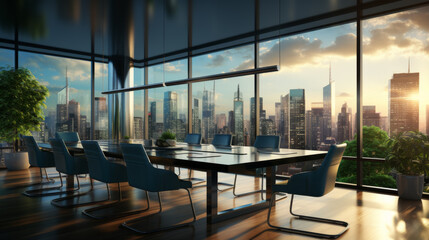 Generative ai illustration of a Contemporary glass meeting room interior