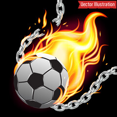 Fototapeta premium Flaming Soccer Ball with Broken Chains Vector Illustration 