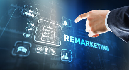 Remarketing on virtual screen. Business Technology Internet and Finance concept - 780582174