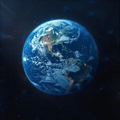 Tableaux ronds sur aluminium brossé Pleine Lune arbre Planet earth illustration in outer space. Generative AI