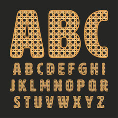 Rattan Weave Alphabet Natural Cane Webbing Letters on Dark Background
