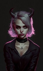 Cute girl with pink hair and devil horns