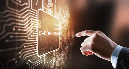 Businessman clicks E-commerce Global Business Digital Marketing - 780582773