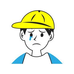 黄色いキャップを被った泣いている男の子の顔。シンプルなベクターイラスト。
Crying boy's face wearing a yellow cap. Simple vector illustration.