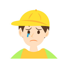 黄色いキャップを被った泣いている男の子の顔。フラットなベクターイラスト。
Crying boy's face wearing a yellow cap. Flat vector illustration. - obrazy, fototapety, plakaty
