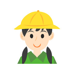 黄色い帽子を被った女の子の顔。フラットなベクターイラスト。
Girl's face wearing a yellow hat. Flat vector illustration.