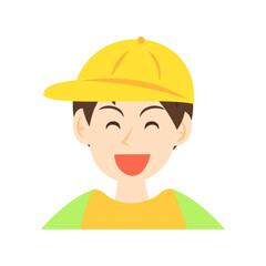黄色いキャップを被った笑う男の子の顔。フラットなベクターイラスト。
Laughing boy’s face wearing a yellow cap. Flat vector illustration. - obrazy, fototapety, plakaty