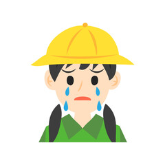 黄色い帽子を被った泣いている女の子の顔。フラットなベクターイラスト。
Crying girl's face wearing a yellow hat. Flat vector illustration.