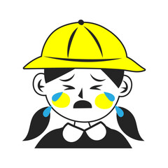 黄色い帽子を被った泣いている女の子の顔。シンプルなベクターイラスト。
Crying girl’s face wearing a yellow hat. Simple vector illustration.