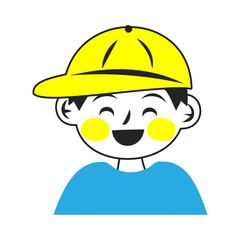 黄色いキャップを被った笑う男の子の顔。シンプルなベクターイラスト。
Laughing boy's face wearing a yellow cap. Simple vector illustration.
