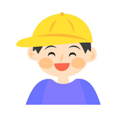 黄色いキャップを被った笑う男の子の顔。フラットなベクターイラスト。
Laughing boy's face wearing a yellow cap. Flat vector illustration. - obrazy, fototapety, plakaty
