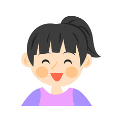 笑うポニーテールの女の子の顔。フラットなベクターイラスト。
Laughing girl's face with a ponytail. Flat vector illustration.