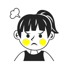 怒るポニーテールの女の子の顔。シンプルなベクターイラスト。
Angry girl's face with a ponytail. Simple vector illustration.