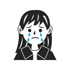 Obraz premium 泣く女の子の顔。シンプルなベクターイラスト。 Crying girl’s face. Simple vector illustration.
