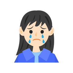 泣く女の子の顔。フラットなベクターイラスト。
Crying girl’s face. Flat vector illustration.