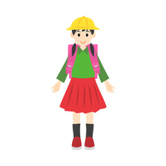 黄色い帽子を被った立っている女の子。フラットなベクターイラスト。
Standing girl wearing a yellow hat. Flat vector illustration.