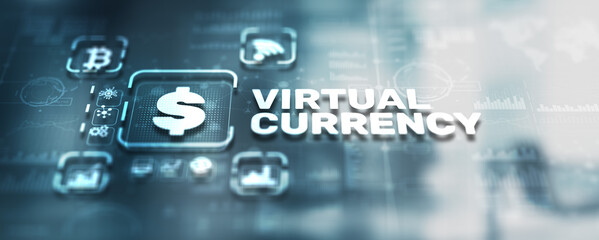 Virtual digital currency and financial investment trade concept. Dollar icon on virtual 3d screen - 780583902
