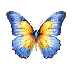 Fototapeta premium Butterfly with gradient blue to yellow wings and white spots
