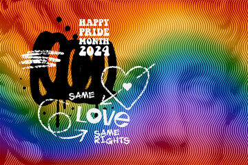 Pride month banner template, halftone collage in punk grunge style. Concept of lgbt, pride, love, equality, diversity. Modern vector poster with wavy distorted antique statue face with graffiti. Vecto