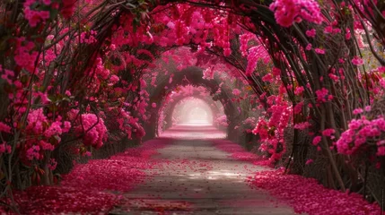 Fotobehang Very beautiful tunnel of pink flowers.AI generated image © Daisha