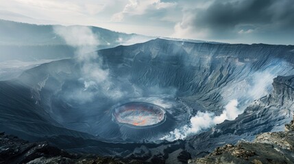 Volcanic crater with volcanic smoke.AI generated image - obrazy, fototapety, plakaty