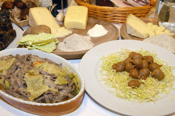 Valtellina Food Pizzoccheri and Sciatt are typical food of Valtellina italian Valley in Lombardy region