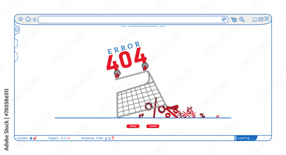 Wall mural error 404 abstract browser homepage design with shopping cart, percentage vector. webpage internet s
