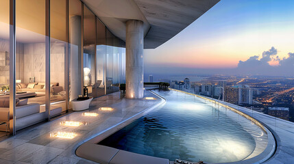 Luxury Urban Resort with Pool and City View, Modern Architecture and Leisure, Skyline and Rooftop Relaxation