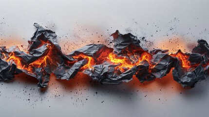 Smoldering paper with embers and flames, set on a clean white background - obrazy, fototapety, plakaty