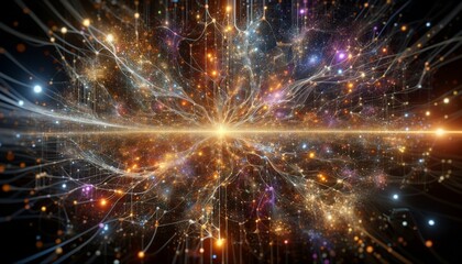 Fototapeta premium Visualizing a cyberspace odyssey with abstract patterns of code and elements of software development.